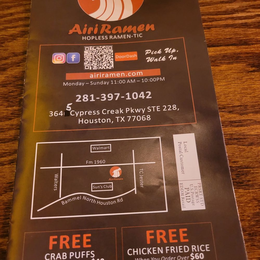 Airi Ramen - Menu - Ramen Near Me - Houston, Texas
