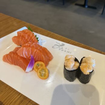 Z Sushi - Salmon sashimi (one order comes with 3 cuts) and scallop nigiri - Sushi Bars Near Me - Upland, California Z Sushi - Salmon sashimi (one order comes with 3 cuts) and scallop nigiri - Sushi Bars Near Me - Upland, California