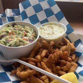 Hooked - Fried clam strips with cole slaw - Seafood Near Me - Montauk, New York Hooked - Fried clam strips with cole slaw - Seafood Near Me - Montauk, New York