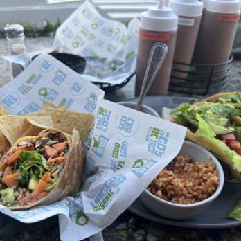 Haggo's Organic Taco - Veronica Corningstone burrito + mushrooms and two tacos, one Veronica Corningstone taco and one garden variety. - Tacos Near Me - Encinitas, California