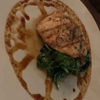 Ghostwriter Public House - Salmon - bbq spiced, ohio pinto beans & rice, wilted spinach, cornbread crumbles, & red eye gastrique $25 - New American Near Me - Johnstown, Ohio Ghostwriter Public House - Salmon - bbq spiced, ohio pinto beans & rice, wilted spinach, cornbread crumbles, & red eye gastrique $25 - New American Near Me - Johnstown, Ohio