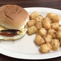 City Grill - Double cheeseburger and tater tots.
