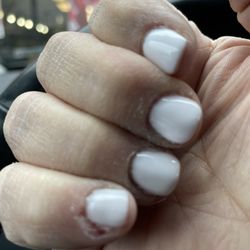 They butchered my pinky and shortened my nails all the way down, leaving polish underneath the nail bed
