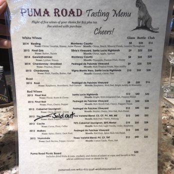 Puma Road Winery - Price list, January 2018 - Wineries Near Me - Soledad, California