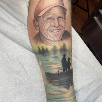 Tapestry Tattoo - Memorial portrait tattoo by chere - Tattoo Near Me - Roseburg, Oregon Tapestry Tattoo - Memorial portrait tattoo by chere - Tattoo Near Me - Roseburg, Oregon