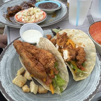Pier 220 - Fried Grouper Tacos Black Beans - Seafood Near Me - Titusville, Florida Pier 220 - Fried Grouper Tacos Black Beans - Seafood Near Me - Titusville, Florida