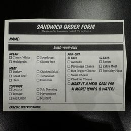 Sandwich order form