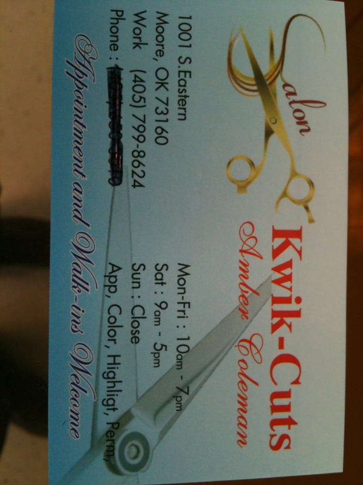 KWIKCUTS SALON Updated September 2024 790 SE 9th St, Moore, Oklahoma Hair Salons Phone