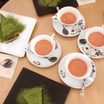 Prince Tea House - Rose milk tea and green tea crepe cake - Tea Rooms Near Me - Flushing, New York