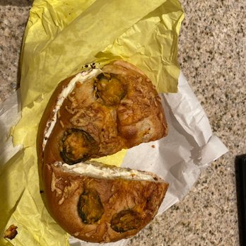 Krazy Eddy's - Jalapeño/cheddar bagel with regular cream cheese. - Donuts Near Me - Laguna Hills, California Krazy Eddy's - Jalapeño/cheddar bagel with regular cream cheese. - Donuts Near Me - Laguna Hills, California