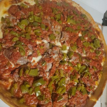 Nardi's Tower of Pizza - Italian sausage, Italian beef & green pepper pan pizza. - Pizza Near Me - Addison, Illinois