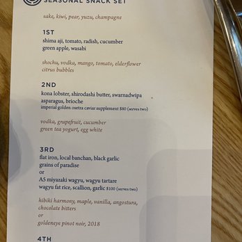 MĀZE - This is chefs menu with drinks. - New American Near Me - Honolulu, Hawaii