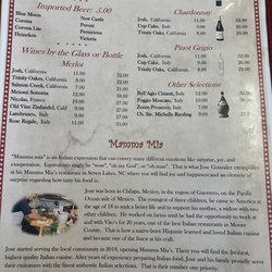 Mamma Mia Seven Lakes - Menu