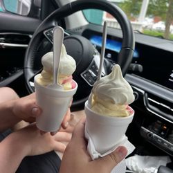 The Jolly Dipper - Strawberry & Pineapple Dole with half Vanilla soft serve.