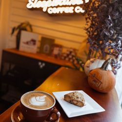 Sleepwalker Coffee - Maple cinnamon latte and white chocolate blueberry scone