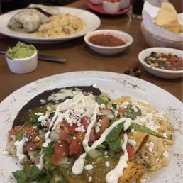 Chicken enchiladas, steak burrito