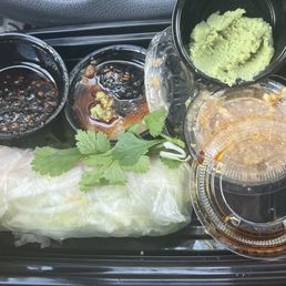 Fresh spring roll w shrimp and sauces. That chili oil!!!!