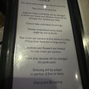 Hana Tokyo - Rules for ayce - Sushi Bars Near Me - Peoria, Arizona Hana Tokyo - Rules for ayce - Sushi Bars Near Me - Peoria, Arizona
