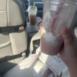 Strawberry-banana smoothie and cofee Strawberry-banana smoothie and cofee