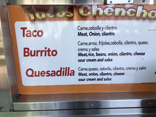 Menu photo 7 Tacos Chencho San Jose, CA