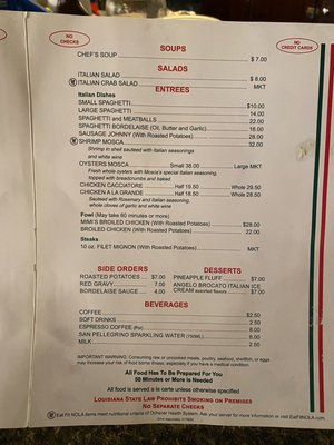 Menu photo 4 Mosca's Restaurant Westwego, LA