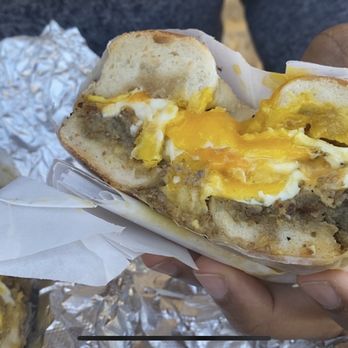 Shelsky's Brooklyn Bagels - Scrapple, Egg and Cheddar On toasted bagel - Bagels Near Me - Brooklyn, New York