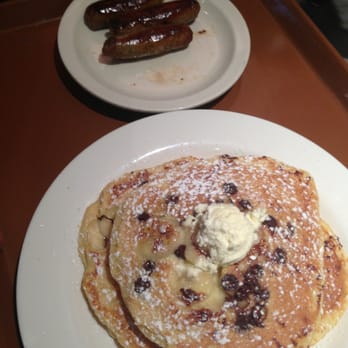 The Paramount - Banana Chocolate chip pancakes with a side of sausage - Breakfast & Brunch Near Me - Boston, Massachusetts The Paramount - Banana Chocolate chip pancakes with a side of sausage - Breakfast & Brunch Near Me - Boston, Massachusetts