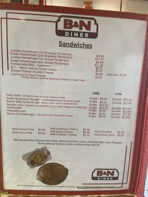 Menu photo 3 B&N Diner Lafayette, IN
