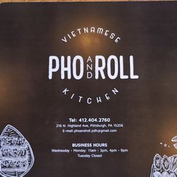 Pho and Roll Vietnamese Kitchen - Front of Menu