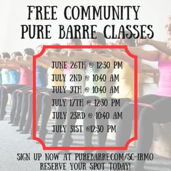 Pure Barre - Columbia Irmo - We are doing FREE community classes all summer long!! It is incredibly easy to sign up, just head to http://purebarre.com/sc-irmo/