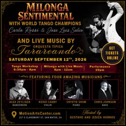 Tango Workshop w/World Champions & Live Music Milonga Sentimental!