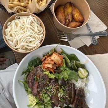 Rabano - El Koreano, Side of Garlic Noodles, Side of Plantains, Plain Fries. - New American Near Me - Santa Monica, California
