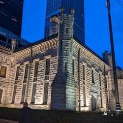 Chicago Water Tower - Pumping station at dusk, across the street from the Tower