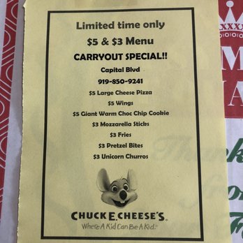 Chuck E. Cheese - Carry out menu - Pizza Near Me - Raleigh, North Carolina Chuck E. Cheese - Carry out menu - Pizza Near Me - Raleigh, North Carolina