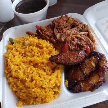 Café Pinar - Ropa vieja with black beans, yellow rice, and fried sweet plantains - Cuban Near Me - Orlando, Florida Café Pinar - Ropa vieja with black beans, yellow rice, and fried sweet plantains - Cuban Near Me - Orlando, Florida