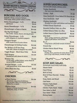 Menu photo 2 Acorn Saloon Colville, WA Menu photo 2 Acorn Saloon Colville, WA