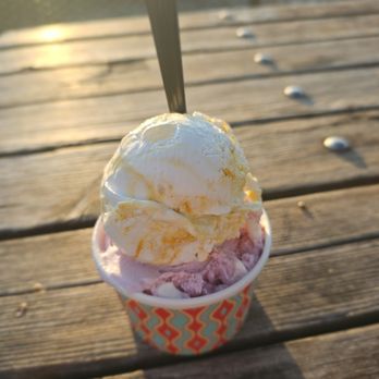 Oddfellows - Vegan Mango Coconut Sticky Rice (excellent even non-vegan,) Vegan Coconut Pandan (alright, ehh texture, ok flavor) - Ice Cream & Frozen Yogurt Near Me - Brooklyn, New York