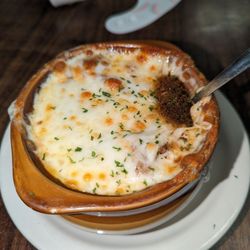 Indy's Historic Steer-In Restaurant - French Onion Soup....so cheesy