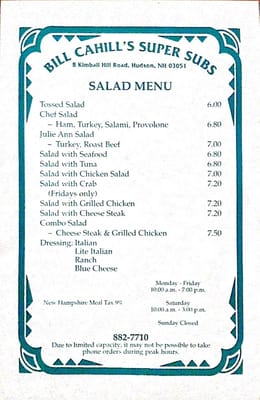 Menu photo 5 Bill Cahill's Super Subs Hudson, NH Menu photo 5 Bill Cahill's Super Subs Hudson, NH