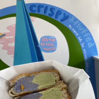 Crispy & Fluffed - Ube and green tea ice cream in a bolo bao - Desserts Near Me - El Monte, California Crispy & Fluffed - Ube and green tea ice cream in a bolo bao - Desserts Near Me - El Monte, California