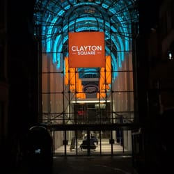 Clayton Square - Cases St entrance at night.