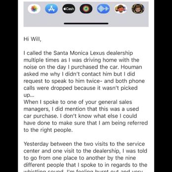 Lexus - My response to the email - no answer - Car Dealers Near Me - Santa Monica, California