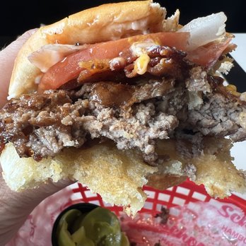 Schoop's Hamburgers - The Mickey Burger Close Up - Burgers Near Me - Highland, Indiana Schoop's Hamburgers - The Mickey Burger Close Up - Burgers Near Me - Highland, Indiana