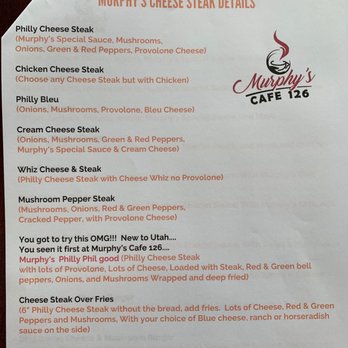 Murphy's Cafe 126 - Menu - Cheesesteaks Near Me - Riverton, Utah