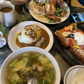 Daddy O’s - Loco moco, stuff French toast, fried chicken and oxtail soup. Two person ordered four but we managed to finish them all! - New American Near Me - Lihue, Hawaii Daddy O’s - Loco moco, stuff French toast, fried chicken and oxtail soup. Two person ordered four but we managed to finish them all! - New American Near Me - Lihue, Hawaii