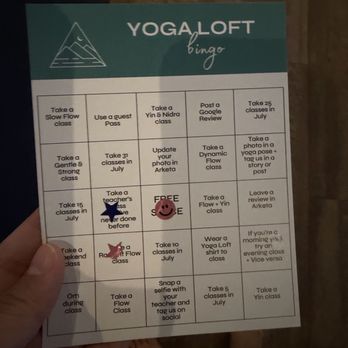 Yoga Loft Tucson - Bingo card - Yoga Near Me - Tucson, Arizona