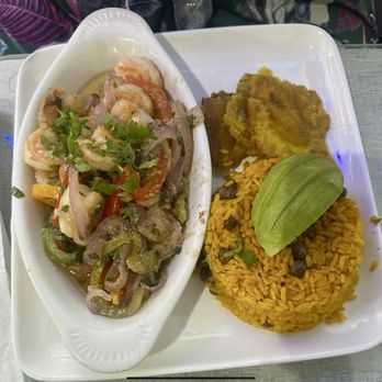 Latin Flavors - Shrimp Loretta with yellow rice and plantains. - Latin American Near Me - Martinez, Georgia