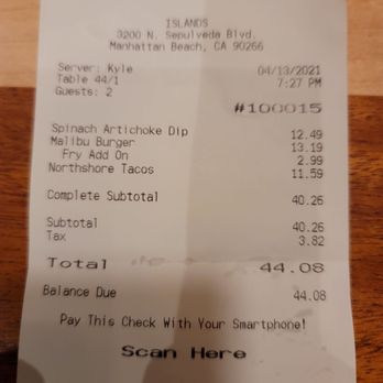 Islands Restaurant - Prices have gone up and portions minimized - Burgers Near Me - Manhattan Beach, California