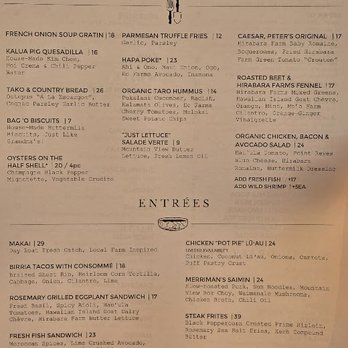 Merriman's Honolulu - Lunch menu - 4/6/25 - Hawaiian Near Me - Honolulu, Hawaii