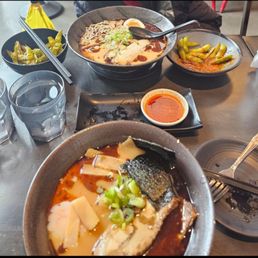 Gyoza- too good we ate it before pic. Spicy edemame Naruto black and red ramen Tonkotsu ramen Gyoza- too good we ate it before pic. Spicy edemame Naruto black and red ramen Tonkotsu ramen